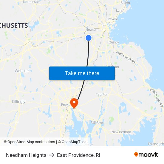 Needham Heights to East Providence, RI map