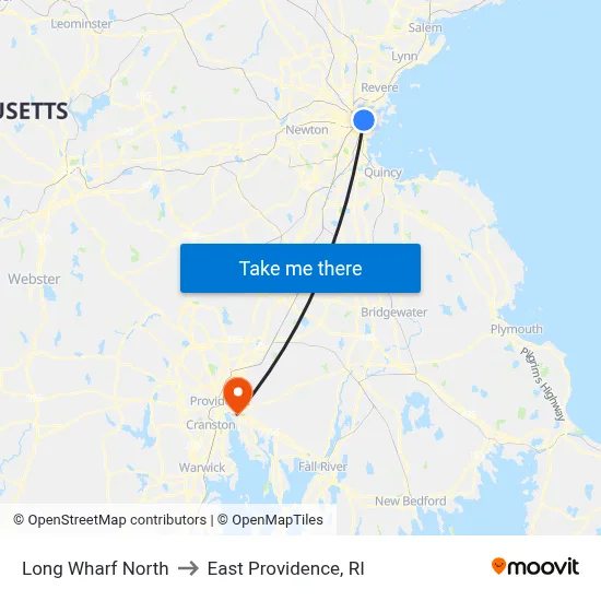 Long Wharf North to East Providence, RI map