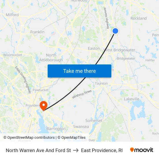 North Warren Ave And Ford St to East Providence, RI map