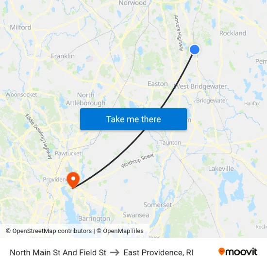North Main St And Field St to East Providence, RI map