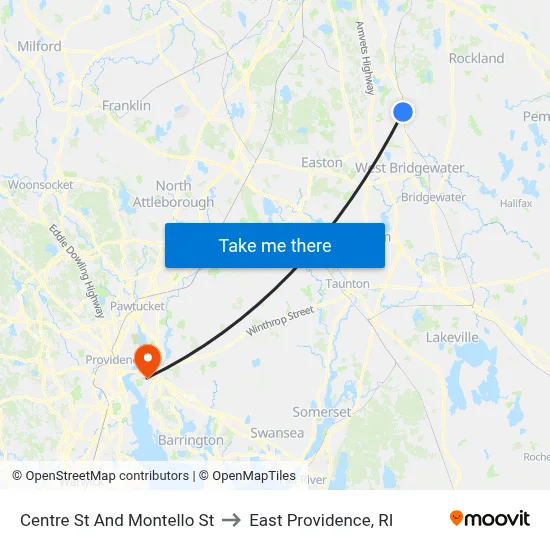 Centre St And Montello St to East Providence, RI map