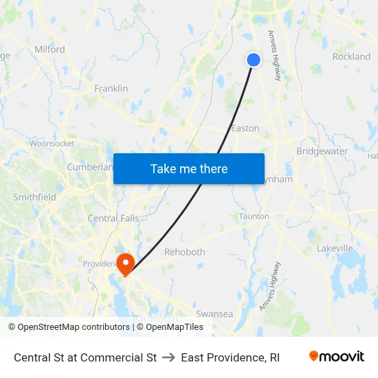 Central St at Commercial St to East Providence, RI map