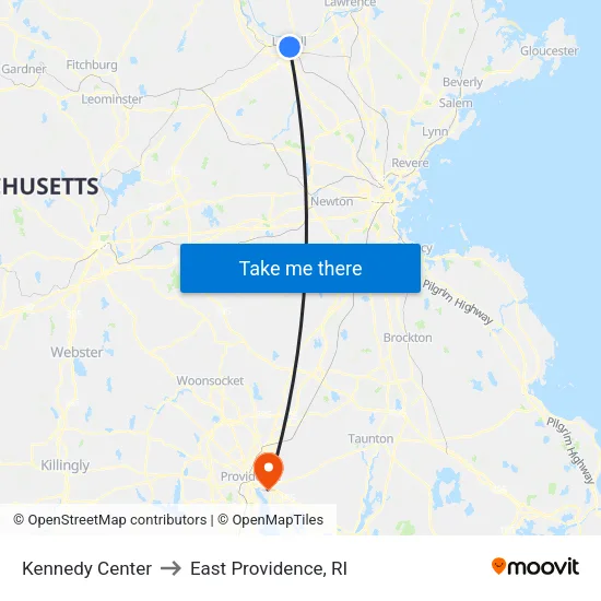 Kennedy Center to East Providence, RI map