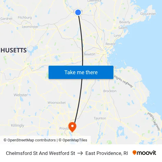 Chelmsford St And Westford St to East Providence, RI map