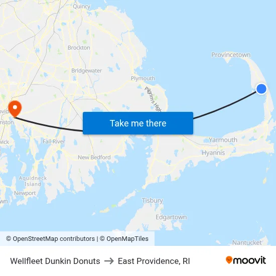 Wellfleet Dunkin Donuts to East Providence, RI map