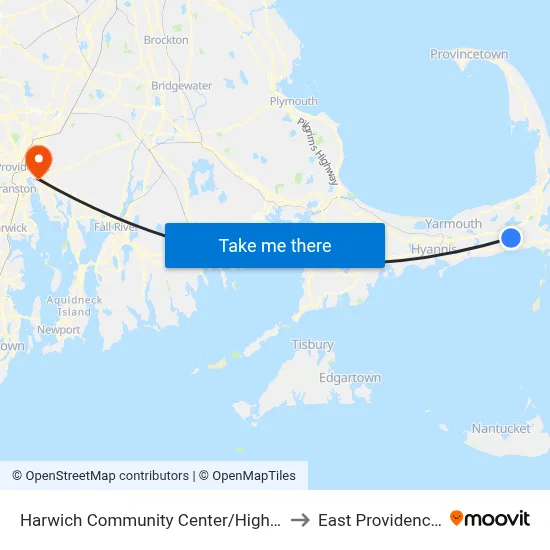 Harwich Community Center/High School to East Providence, RI map