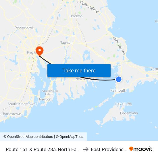 Route 151 & Route 28a, North Falmouth to East Providence, RI map