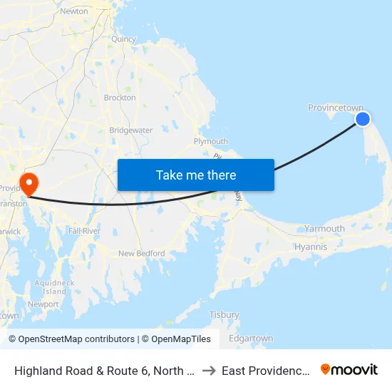 Highland Road & Route 6, North Truro to East Providence, RI map