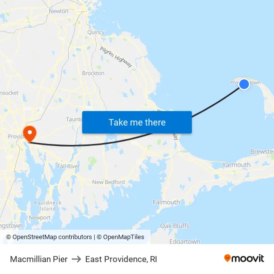 Macmillian Pier to East Providence, RI map