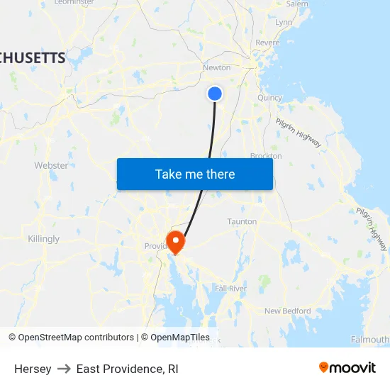 Hersey to East Providence, RI map