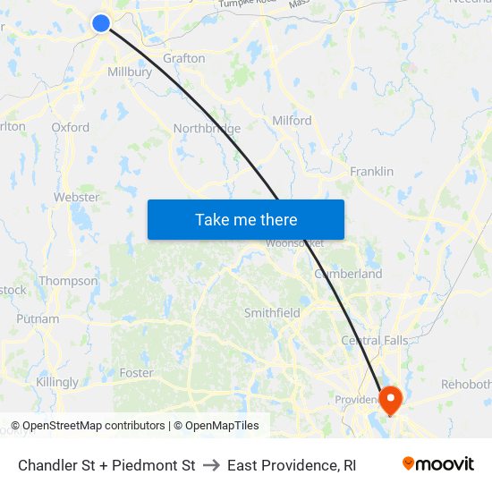 Chandler St + Piedmont St to East Providence, RI map