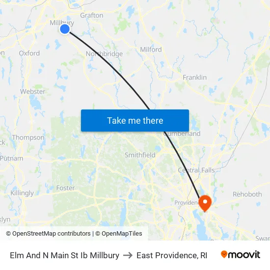 Elm And N Main St Ib Millbury to East Providence, RI map