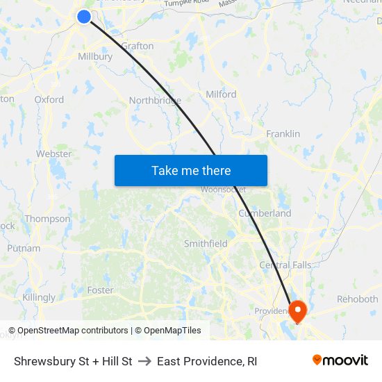 Shrewsbury St + Hill St to East Providence, RI map