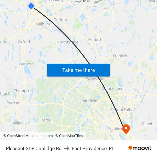 Pleasant St + Coolidge Rd to East Providence, RI map