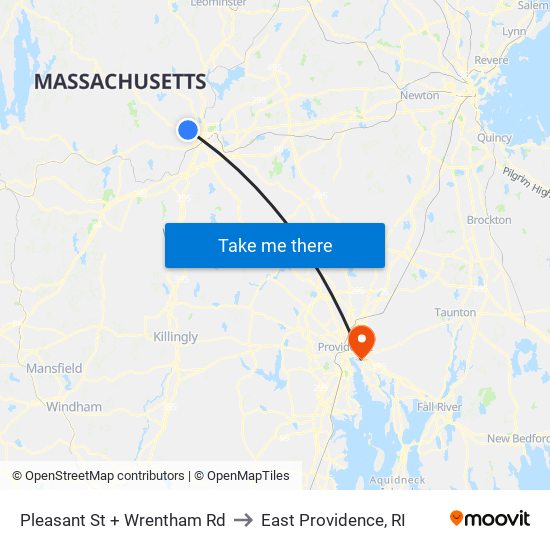 Pleasant St + Wrentham Rd to East Providence, RI map