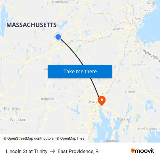 Lincoln St at Trinity to East Providence, RI map