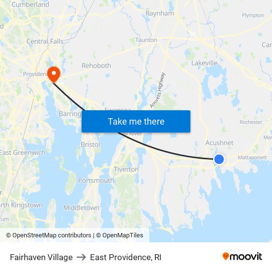 Fairhaven Village to East Providence, RI map