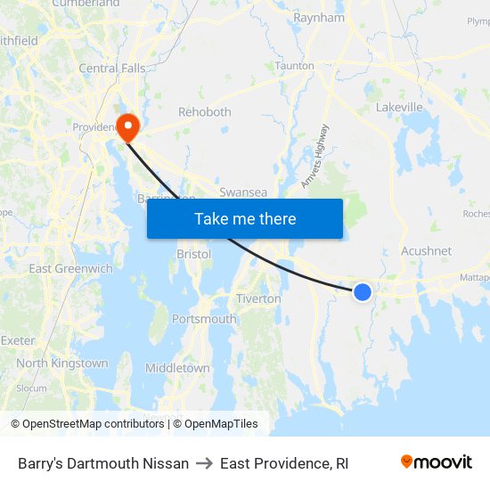 Barry's Dartmouth Nissan to East Providence, RI map