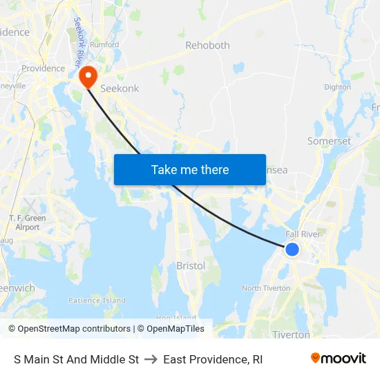 S Main St And Middle St to East Providence, RI map