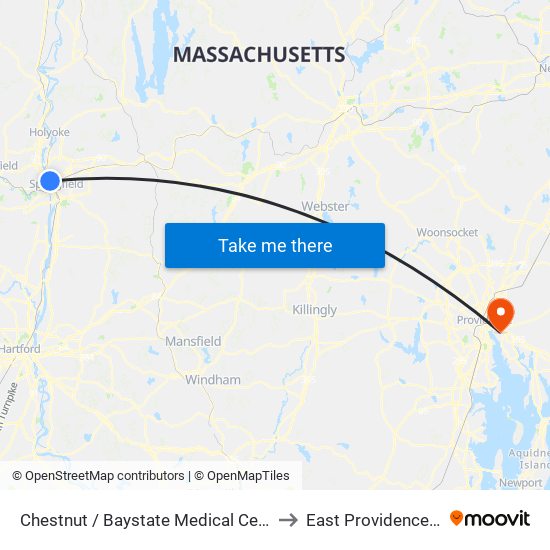 Chestnut / Baystate Medical Center to East Providence, RI map