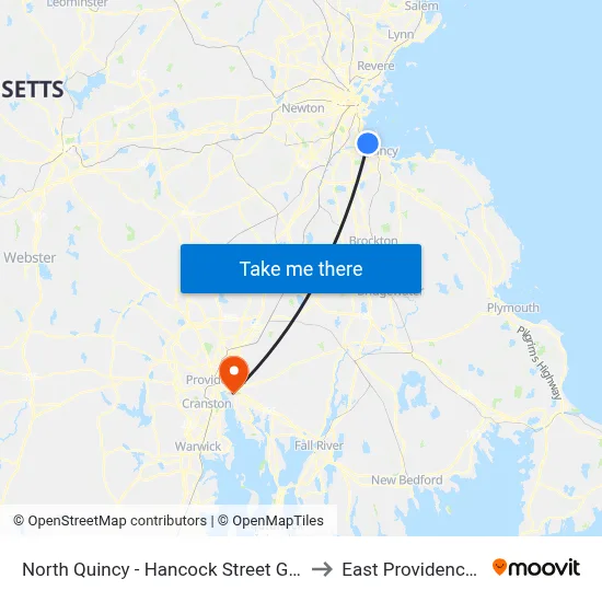 North Quincy - Hancock Street Garage to East Providence, RI map