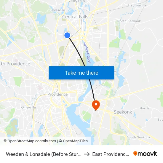 Weeden & Lonsdale (Before Sturman) to East Providence, RI map