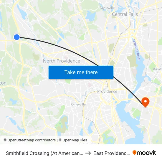 Smithfield Crossing (At American Eagle) to East Providence, RI map