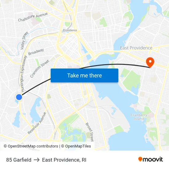 85 Garfield to East Providence, RI map