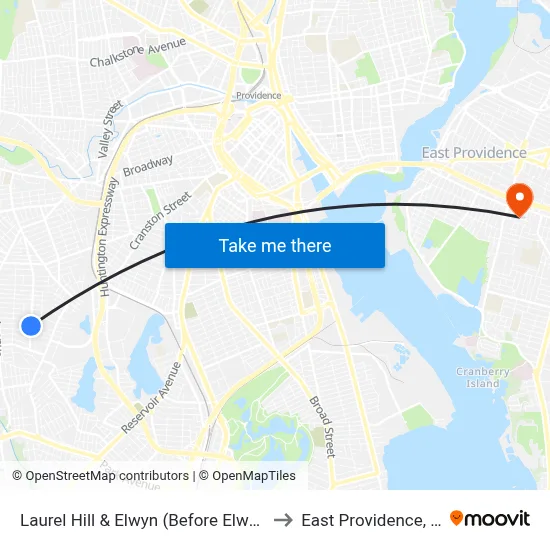 Laurel Hill & Elwyn (Before Elwyn) to East Providence, RI map