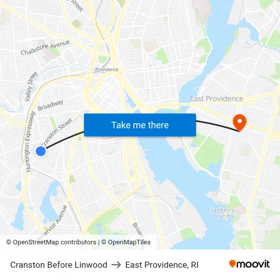 Cranston Before Linwood to East Providence, RI map