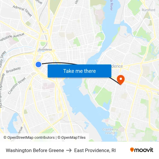 Washington Before Greene to East Providence, RI map