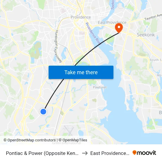 Pontiac & Power (Opposite Kenney) to East Providence, RI map