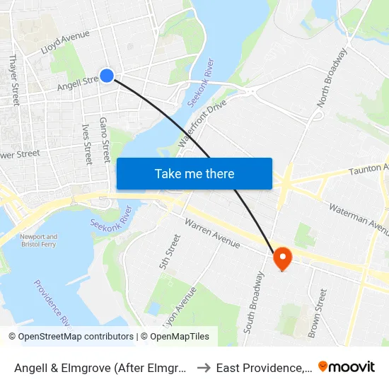 Angell & Elmgrove (After Elmgrove) to East Providence, RI map