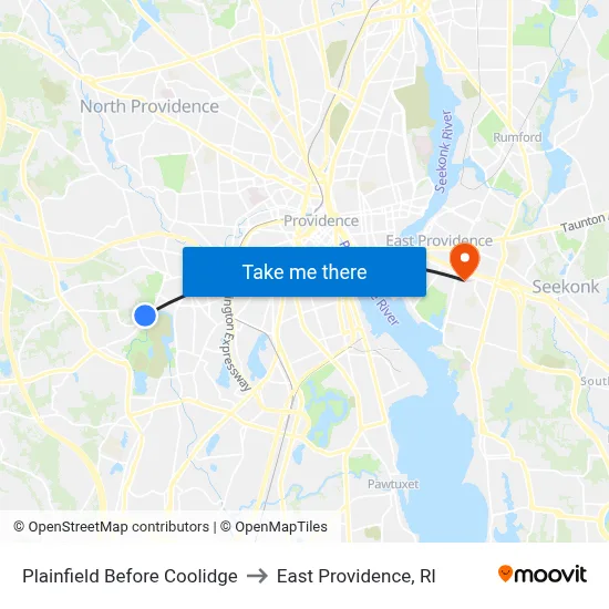 Plainfield Before Coolidge to East Providence, RI map