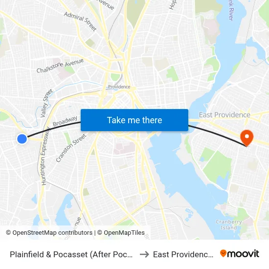 Plainfield & Pocasset (After Pocasset) to East Providence, RI map