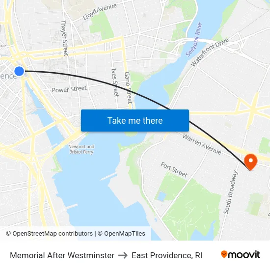 Memorial After Westminster to East Providence, RI map