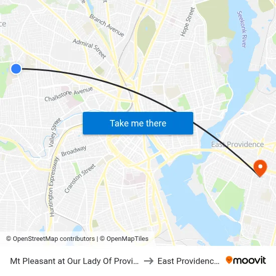 Mt Pleasant at Our Lady Of Providence to East Providence, RI map