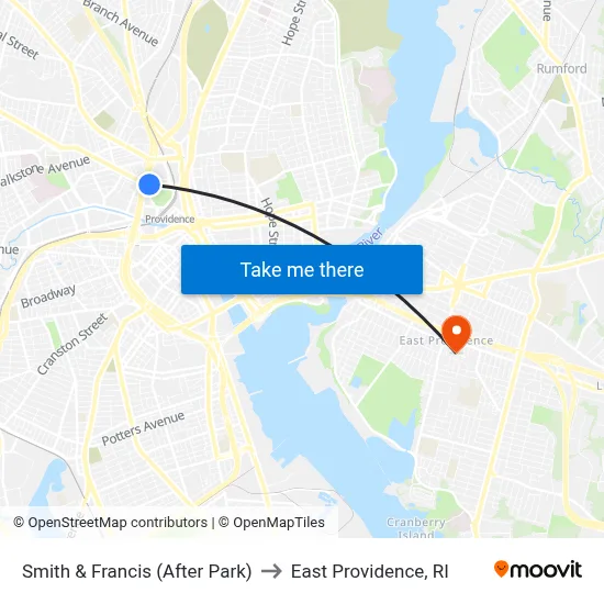 Smith & Francis (After Park) to East Providence, RI map