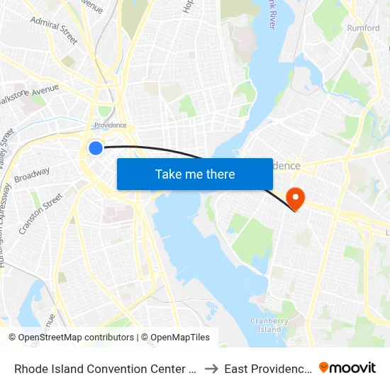 Rhode Island Convention Center (Sabin) to East Providence, RI map