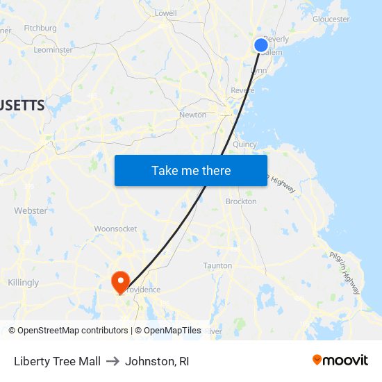 Liberty Tree Mall to Johnston, RI map