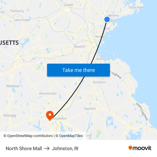 North Shore Mall to Johnston, RI map