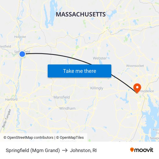 Springfield (Mgm Grand) to Johnston, RI map