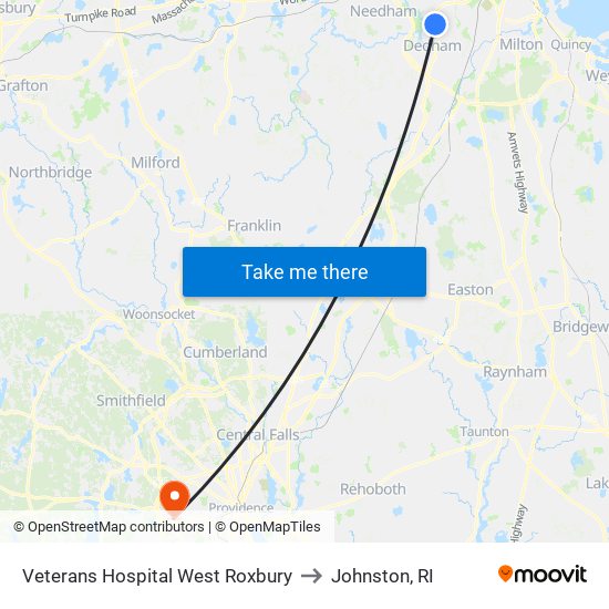 Veterans Hospital West Roxbury to Johnston, RI map