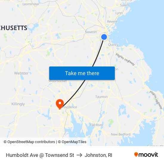 Humboldt Ave @ Townsend St to Johnston, RI map