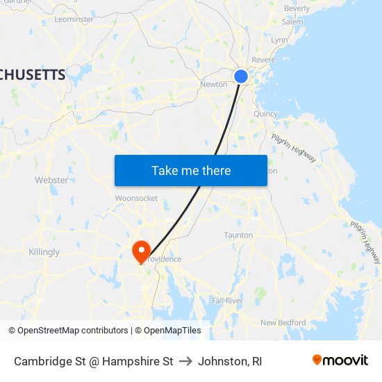 Cambridge St @ Hampshire St to Johnston, RI map