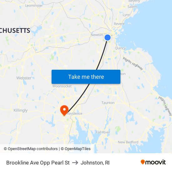 Brookline Ave Opp Pearl St to Johnston, RI map