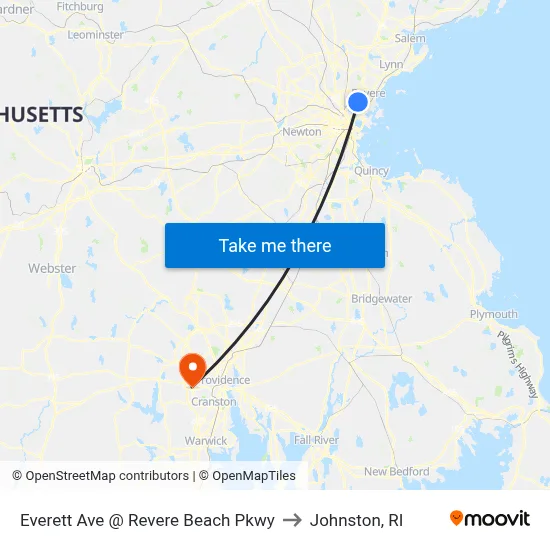 Everett Ave @ Revere Beach Pkwy to Johnston, RI map