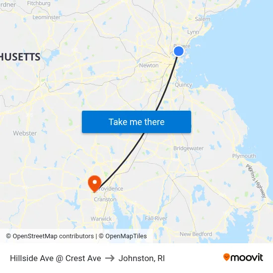 Hillside Ave @ Crest Ave to Johnston, RI map