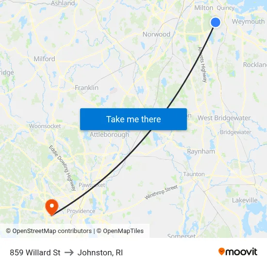 859 Willard St to Johnston, RI map
