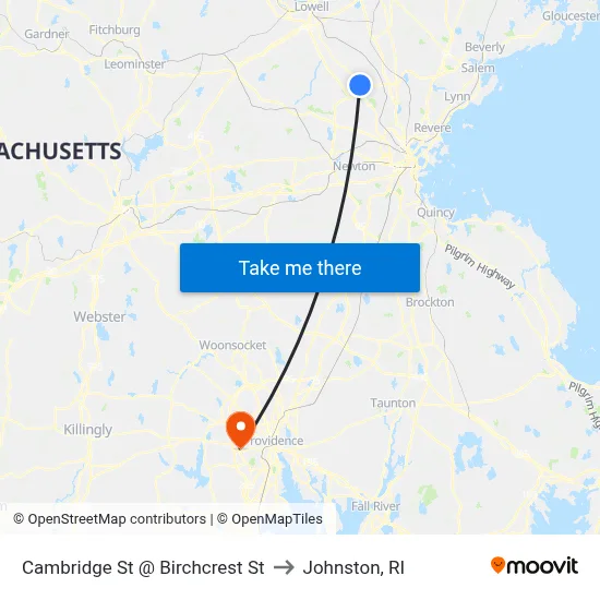 Cambridge St @ Birchcrest St to Johnston, RI map